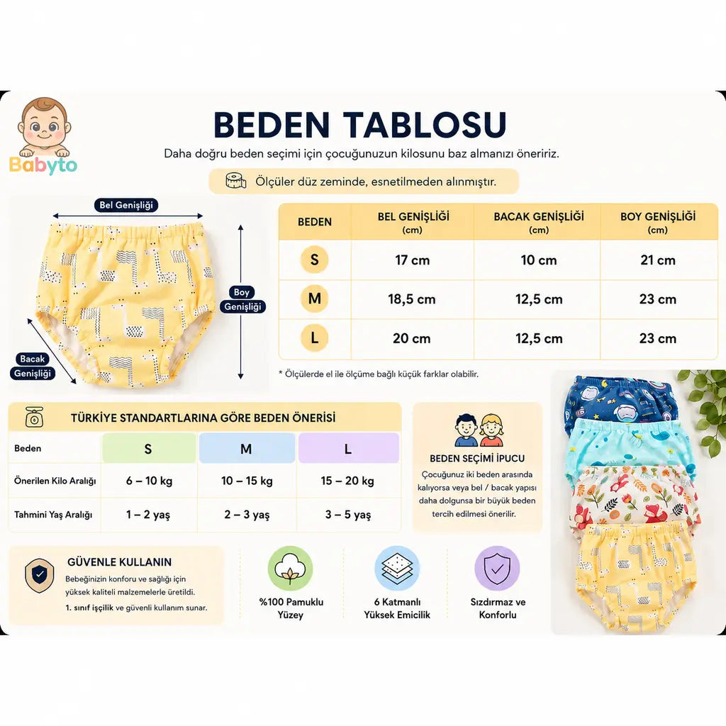 Babyto® Tuvalet Eğitim Külotu (%100 Pamuk)